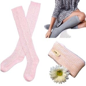 🌹 Victoria's Secret Cozy Cashmere Pink Sparkly Knee Thigh High Knit Socks XS/S